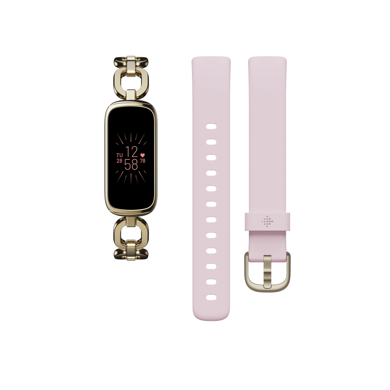  Fitbit Luxe - Rastreador de fitness y bienestar con control del  estrés, seguimiento del sueño y frecuencia cardíaca 24/7, bandas de talla  única S L incluidas, acero inoxidable blanco lunar/dorado 